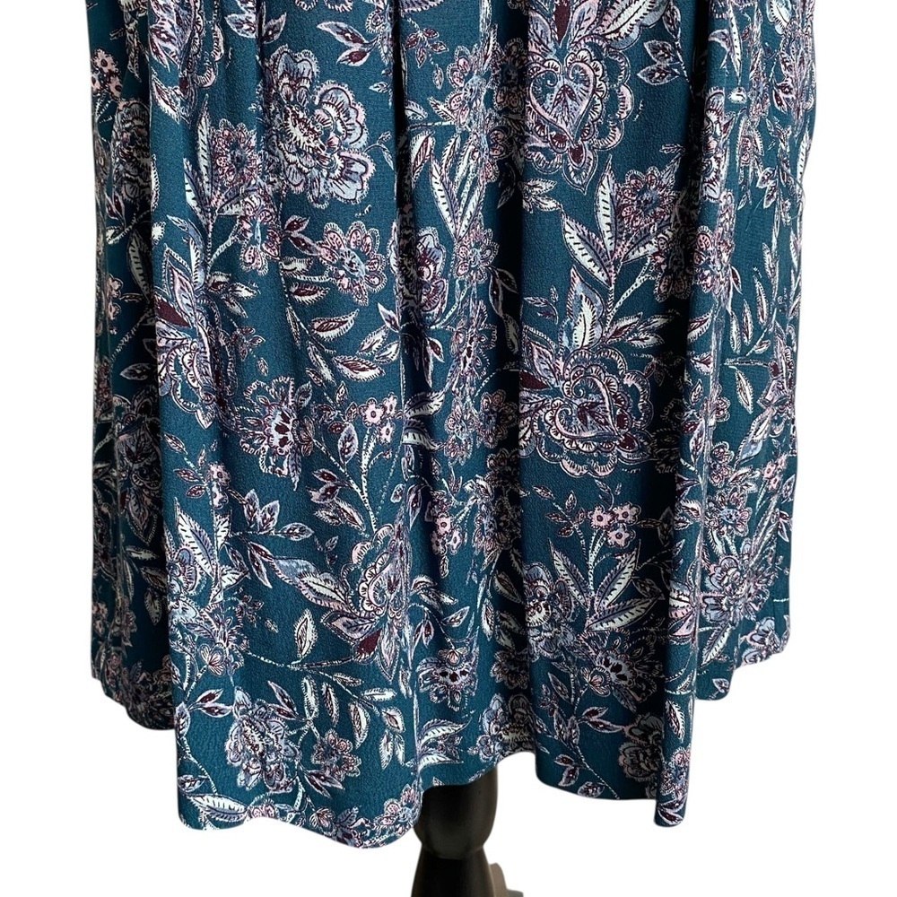 Garnet Hill Teal Floral Dress XS 0 V Neck Pleated Pockets Lined Viscose - Picture 5 of 15